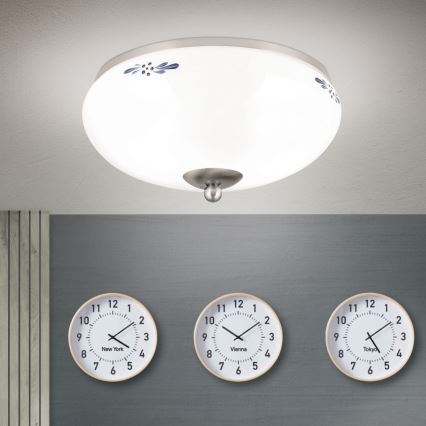 Plafonjera LANDHAUS 2xE27/60W/230V pr. 28 cm mat krom/bela