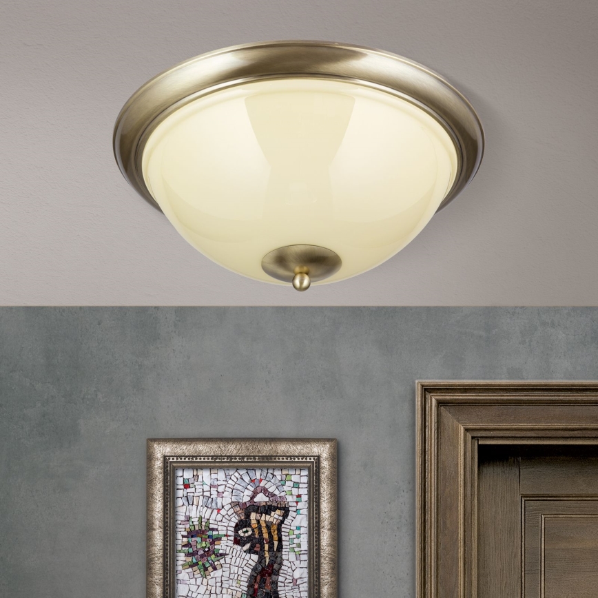 Plafonjera AUSTRIAN OLD LAMP 3xE27/60W/230V pr. 50 cm bronzana/bež