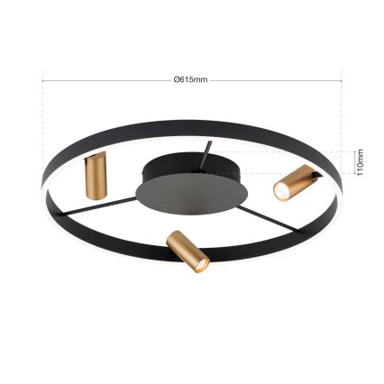LED Prigušiva plafonjera BERLIN LED/50W/230V crno/zlatna