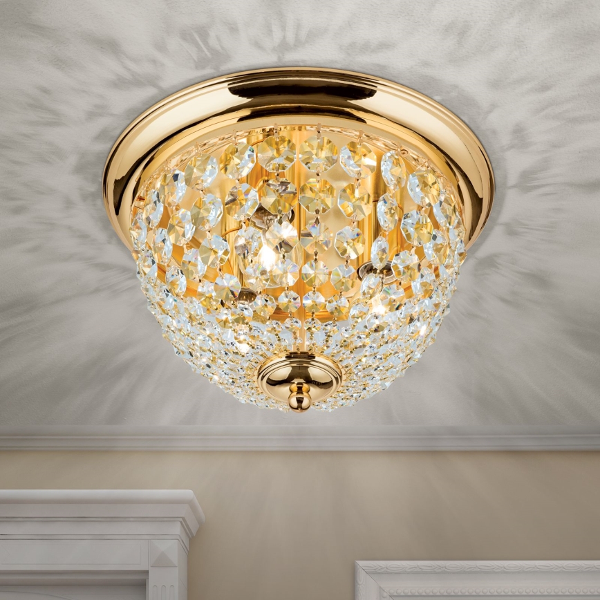 Kristalna plafonjera PLAFOND 3xE27/40W/230V pr. 35 cm zlatna