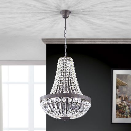 Kristalni luster na lancu ARILA 3xE27/60W/230V pr. 40 cm braon/patina