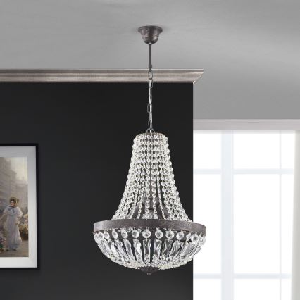 Kristalni luster na lancu ARILA 3xE27/60W/230V pr. 40 cm braon/patina