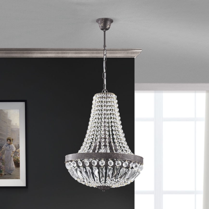 Kristalni luster na lancu ARILA 3xE27/60W/230V pr. 40 cm braon/patina