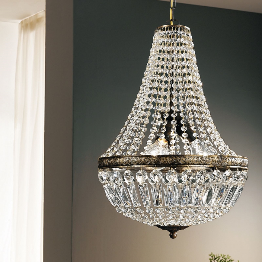 Kristalni luster na lancu ARILA 3xE27/60W/230V pr. 40 cm braon/patina