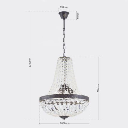 Kristalni luster na lancu ARILA 3xE27/60W/230V pr. 40 cm braon/patina