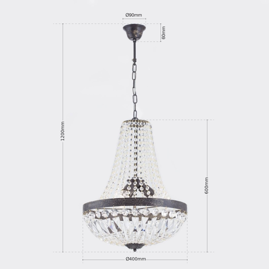 Kristalni luster na lancu ARILA 3xE27/60W/230V pr. 40 cm braon/patina