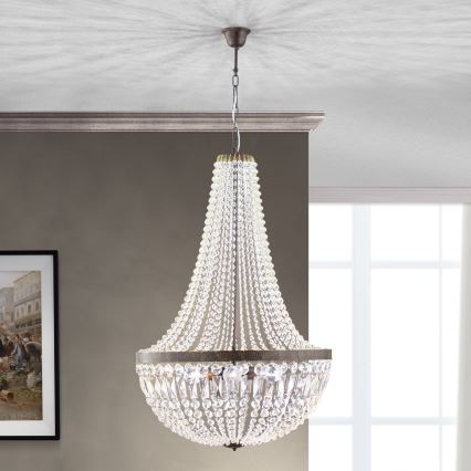 Kristalni luster na lancu ARILA 6xE27/60W/230V pr. 60 cm braon/patina