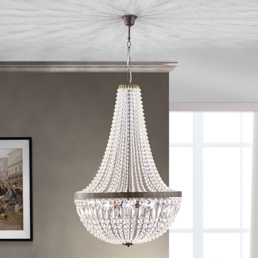 Kristalni luster na lancu ARILA 6xE27/60W/230V pr. 60 cm braon/patina