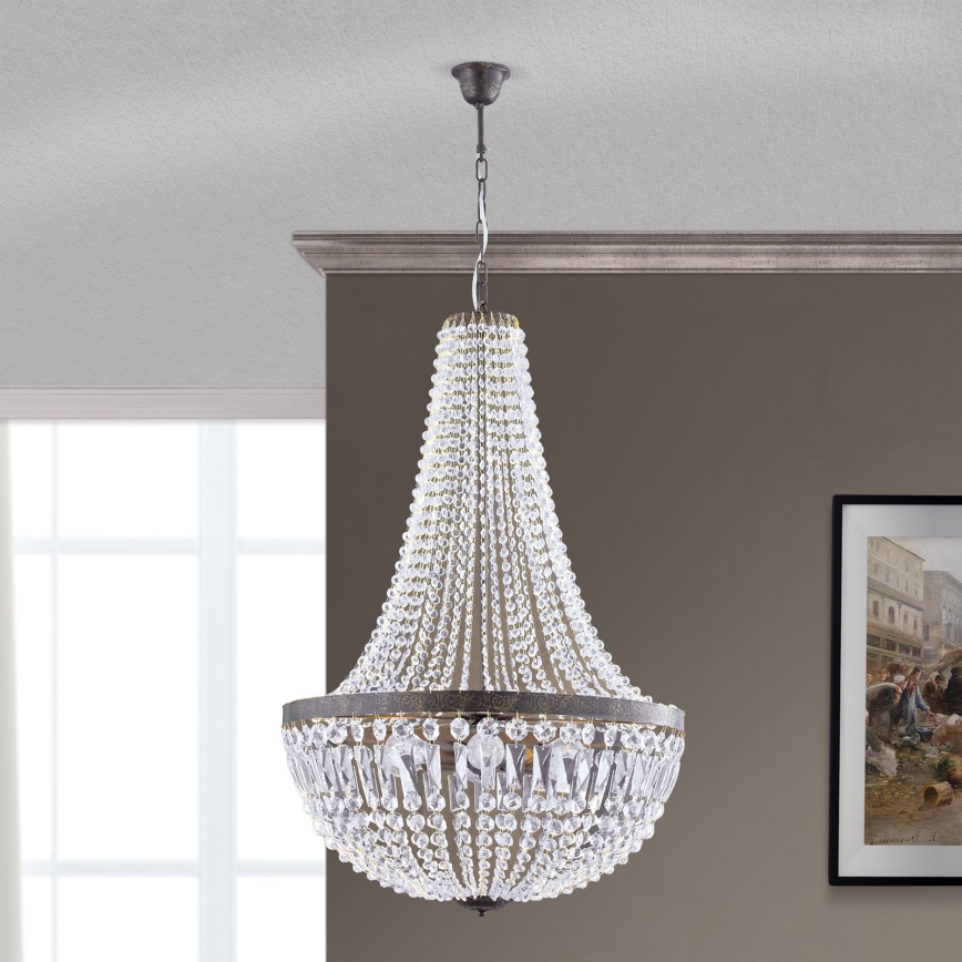 Kristalni luster na lancu ARILA 6xE27/60W/230V pr. 60 cm braon/patina