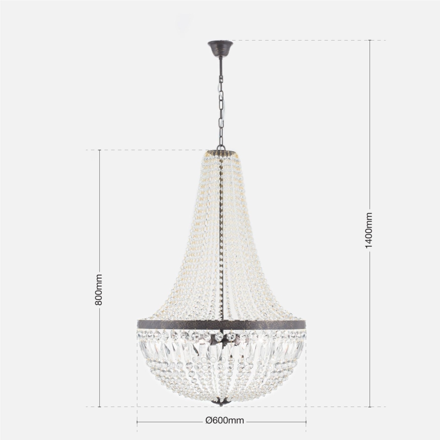 Kristalni luster na lancu ARILA 6xE27/60W/230V pr. 60 cm braon/patina