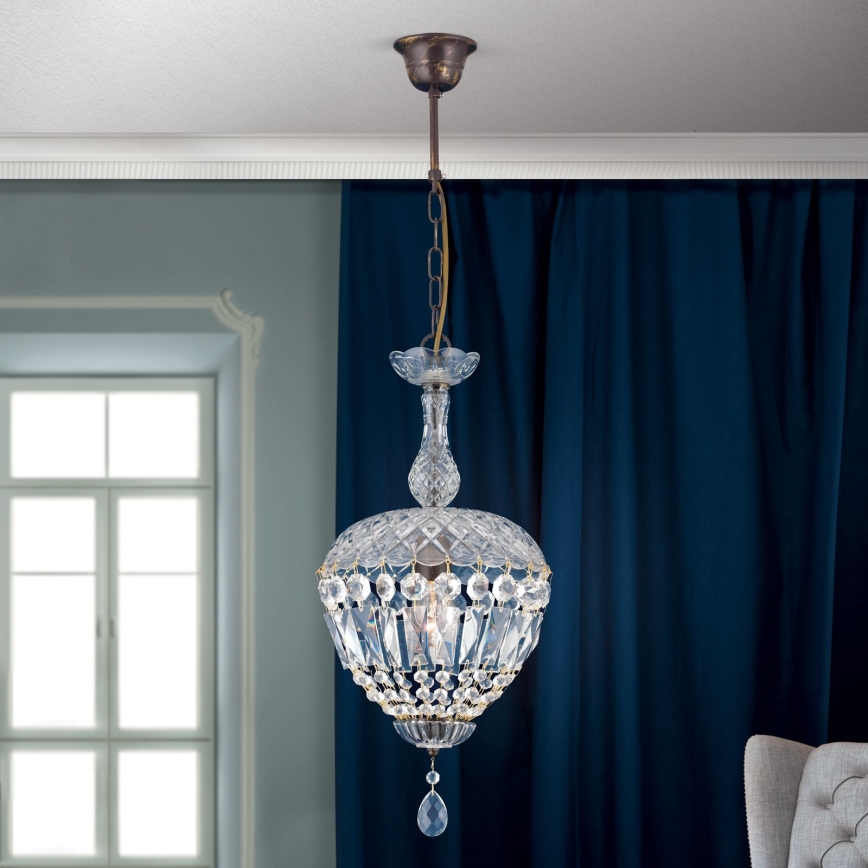 Kristalni luster na lancu ARILA 1xE27/60W/230V pr. 25 cm braon/patina