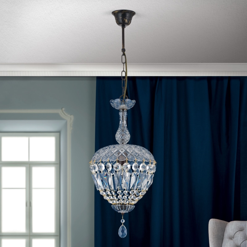 Kristalni luster na lancu ARILA 1xE27/60W/230V pr. 25 cm braon/patina
