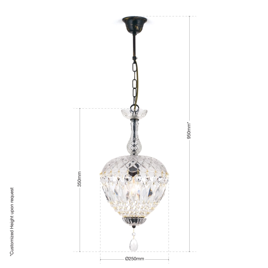 Kristalni luster na lancu ARILA 1xE27/60W/230V pr. 25 cm braon/patina