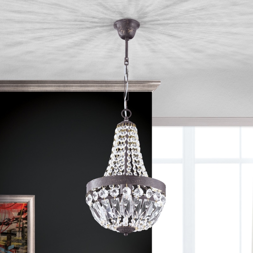 Kristalni luster na lancu ARILA 1xE27/60W/230V pr. 25,5 cm braon/patina