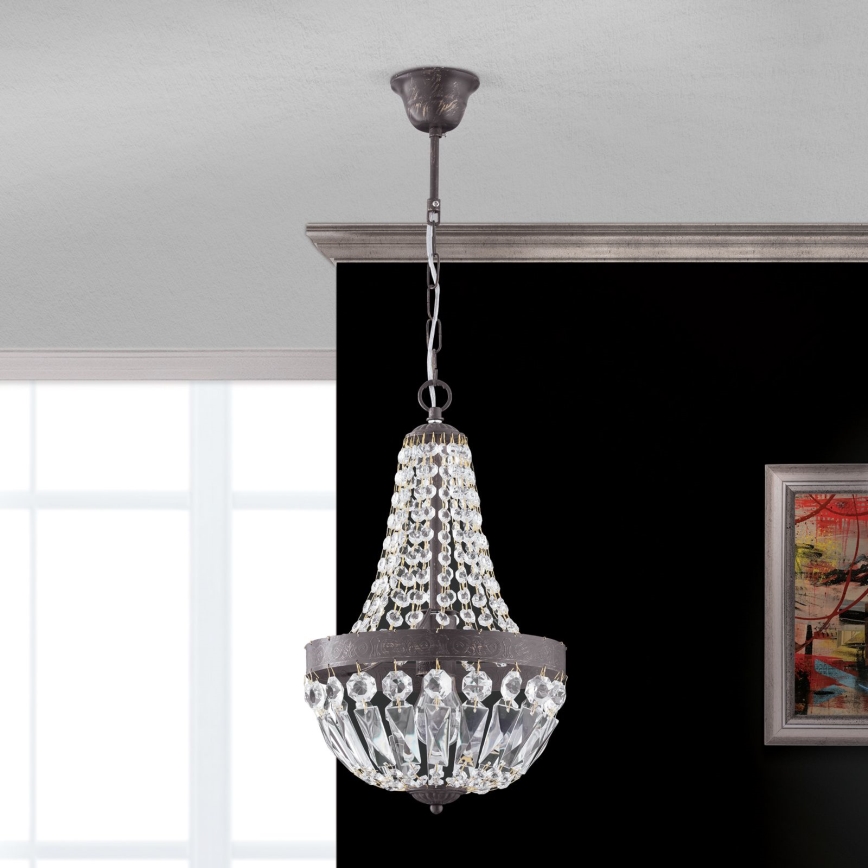 Kristalni luster na lancu ARILA 1xE27/60W/230V pr. 25,5 cm braon/patina