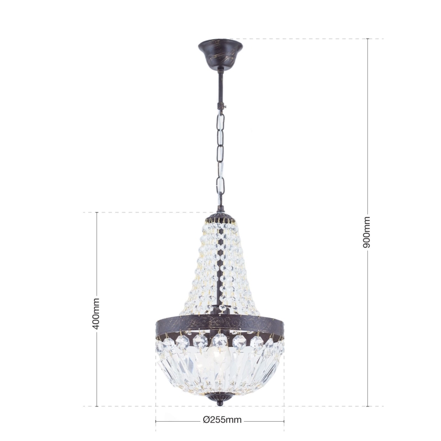 Kristalni luster na lancu ARILA 1xE27/60W/230V pr. 25,5 cm braon/patina