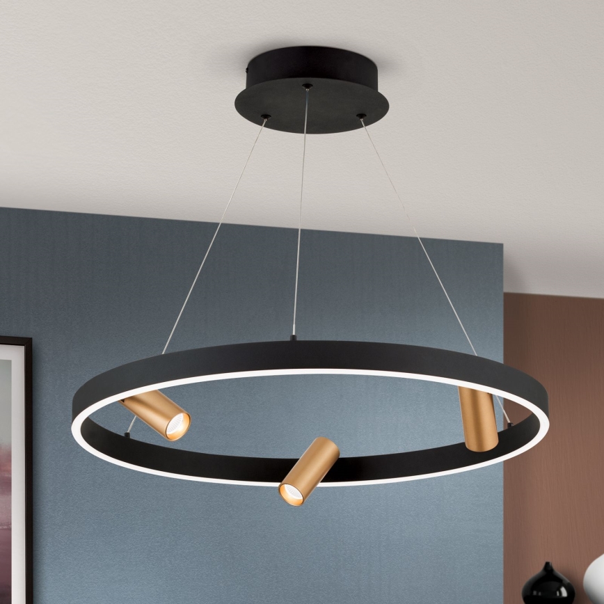 LED Prigušivi luster na sajli BERLIN LED/50W/230V crno/zlatna