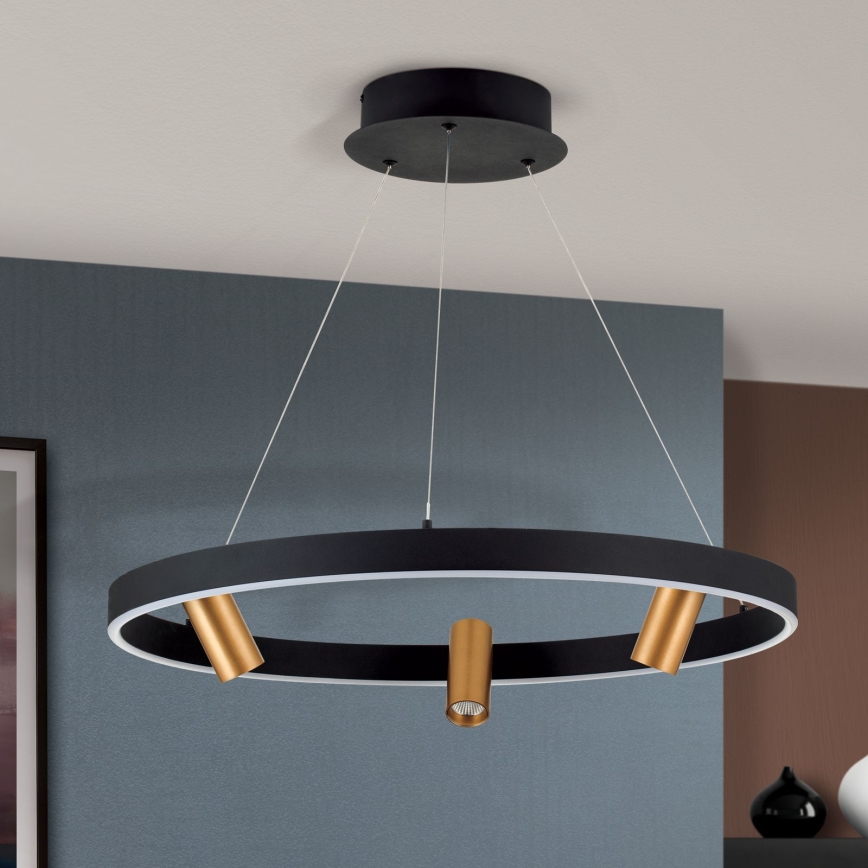 LED Prigušivi luster na sajli BERLIN LED/50W/230V crno/zlatna