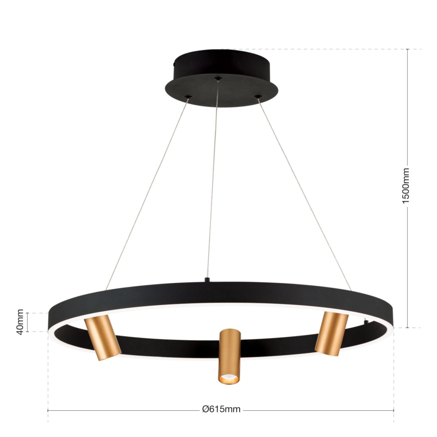 LED Prigušivi luster na sajli BERLIN LED/50W/230V crno/zlatna