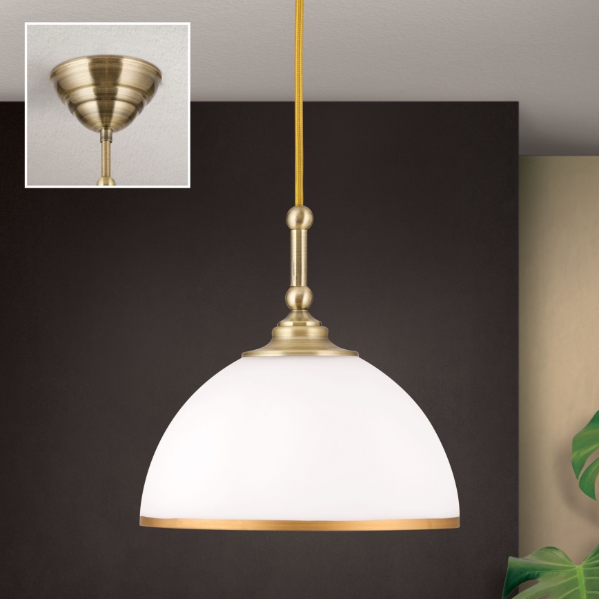 Luster na sajli OLD LAMP 1xE27/40W/230V bela/mesing