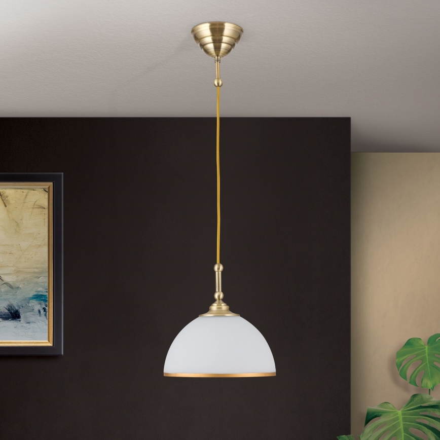 Luster na sajli OLD LAMP 1xE27/40W/230V bela/mesing
