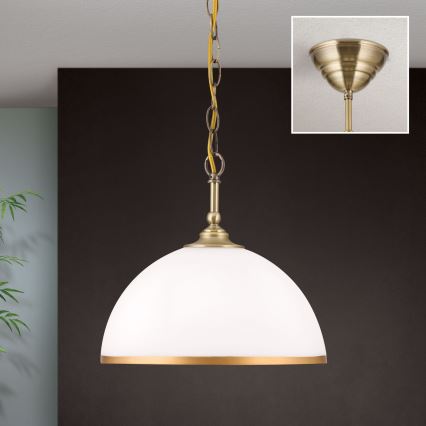 Luster na lancu OLD LAMP 1xE27/40W/230V pr. 30 cm bela/mesing