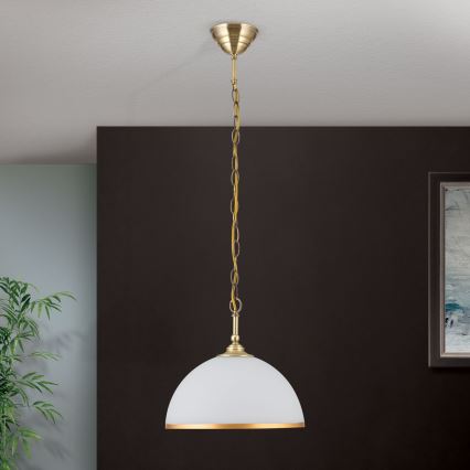 Luster na lancu OLD LAMP 1xE27/40W/230V pr. 30 cm bela/mesing