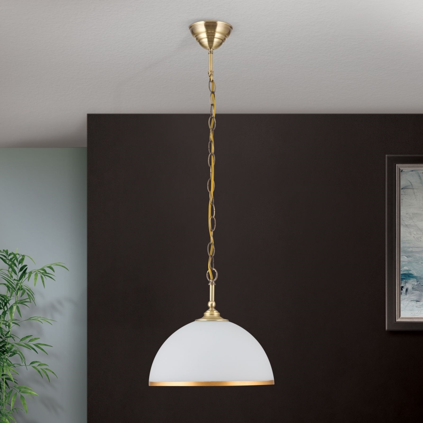 Luster na lancu OLD LAMP 1xE27/40W/230V pr. 30 cm bela/mesing