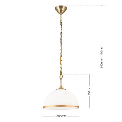 Luster na lancu OLD LAMP 1xE27/40W/230V pr. 30 cm bela/mesing