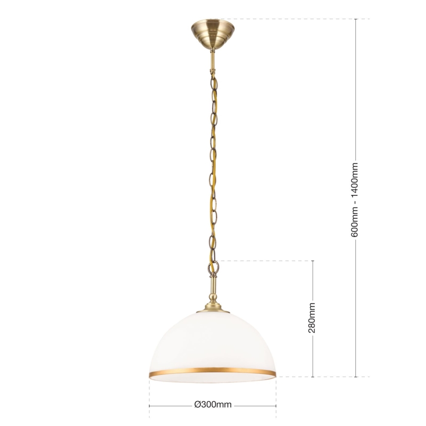 Luster na lancu OLD LAMP 1xE27/40W/230V pr. 30 cm bela/mesing
