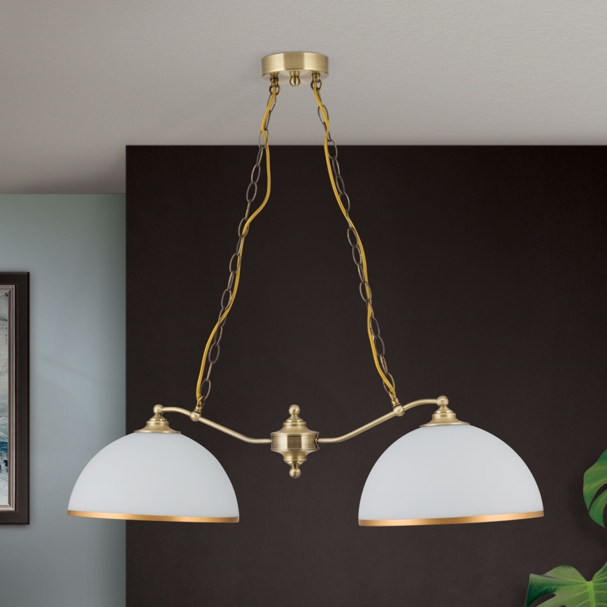 Luster na lancu OLD LAMP 2xE27/40W/230V bela/mesing