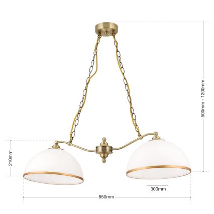 Luster na lancu OLD LAMP 2xE27/40W/230V bela/mesing