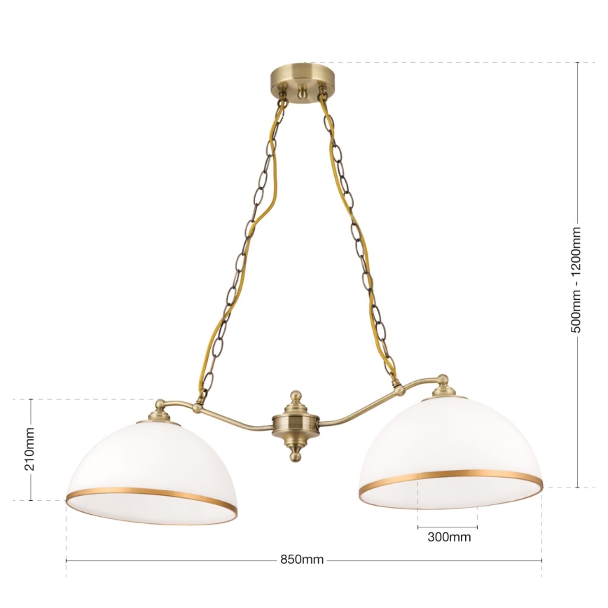 Luster na lancu OLD LAMP 2xE27/40W/230V bela/mesing