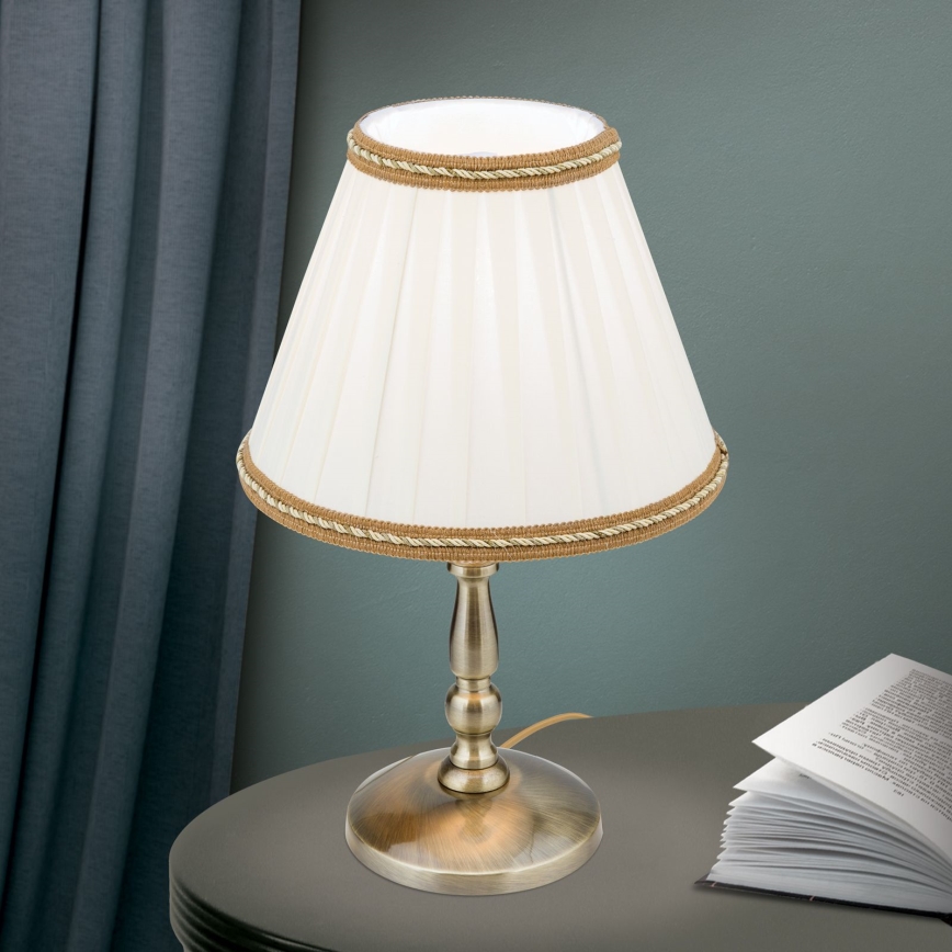 Stona lampa TONIA 1xE27/60W/230V pr. 25 cm bela/bronzana
