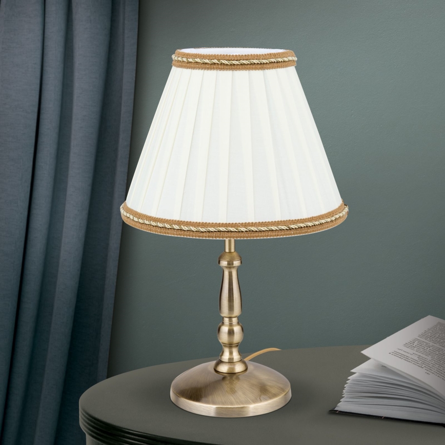Stona lampa TONIA 1xE27/60W/230V pr. 25 cm bela/bronzana