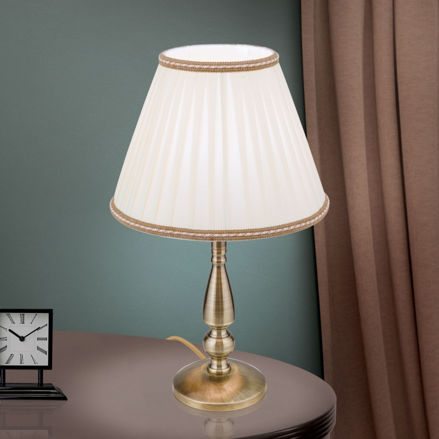 Stona lampa TONIA 1xE27/60W/230V pr. 30 cm bela/bronzana