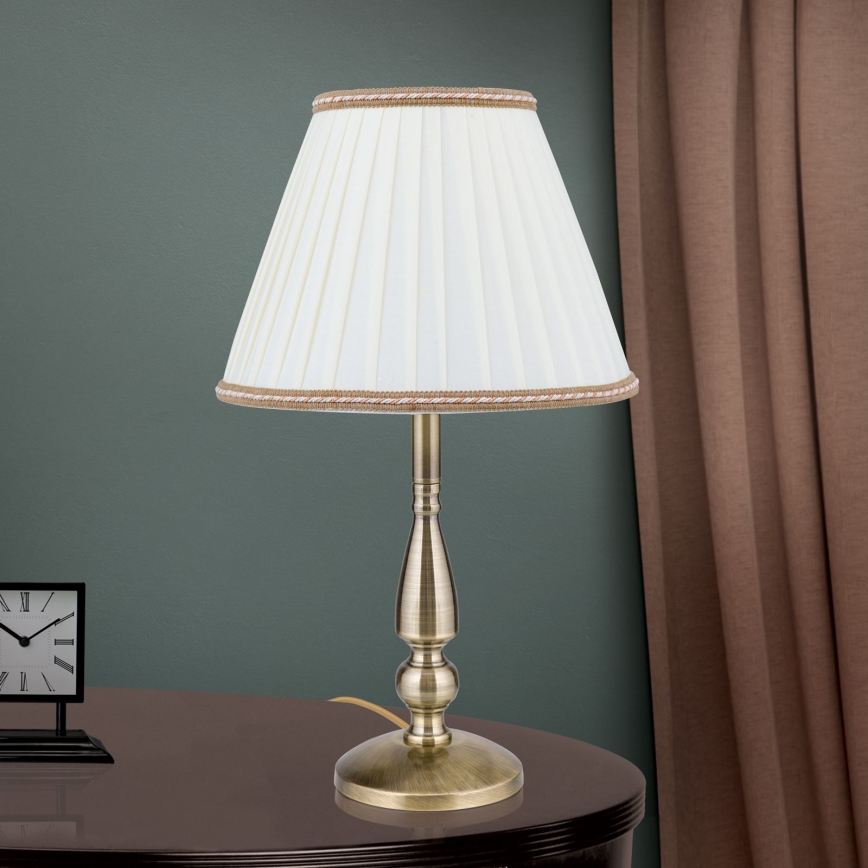 Stona lampa TONIA 1xE27/60W/230V pr. 30 cm bela/bronzana