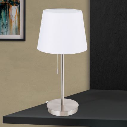 Stona lampa sa USB portom LUDWIG 1xE27/40W/230V 50 cm bela/mat krom