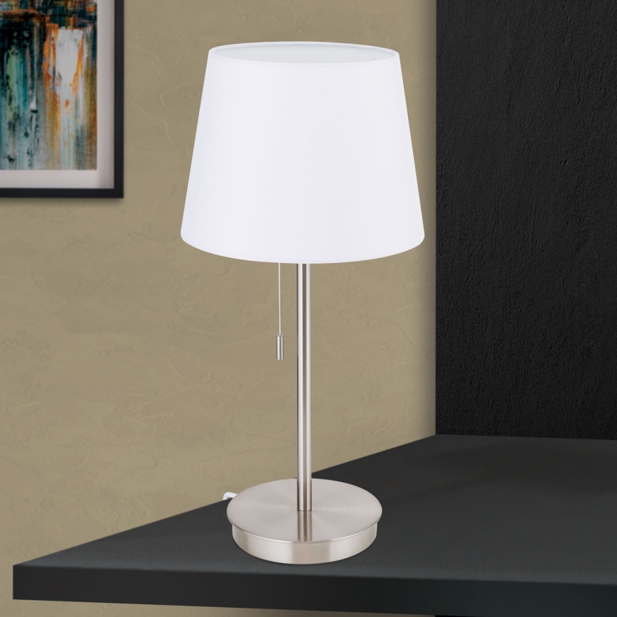 Stona lampa sa USB portom LUDWIG 1xE27/40W/230V 50 cm bela/mat krom