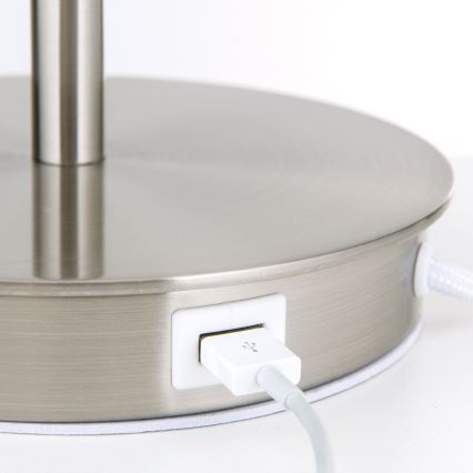 Stona lampa sa USB portom LUDWIG 1xE27/40W/230V 50 cm bela/mat krom