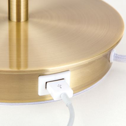 Stona lampa sa USB portom LUDWIG 1xE27/40W/230V 50 cm bela/zlatna