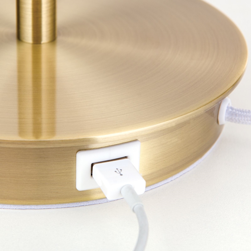 Stona lampa sa USB portom LUDWIG 1xE27/40W/230V 50 cm bela/zlatna