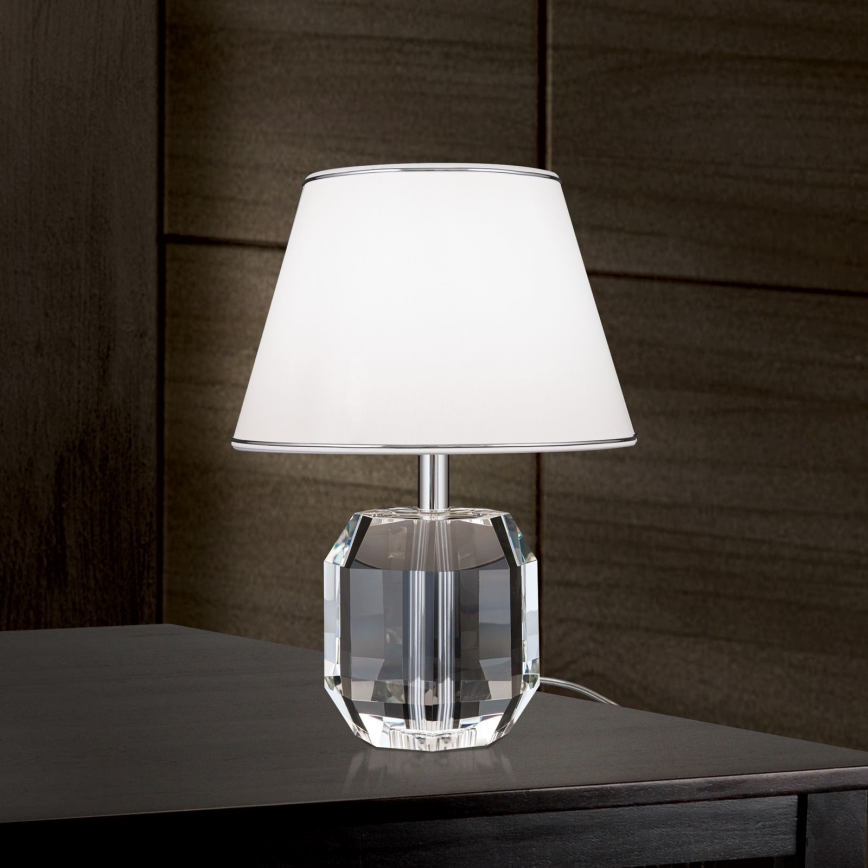 Kristalna stona lampa ALEXIS 1xE27/60W/230V bela/sjajni krom/prozirna