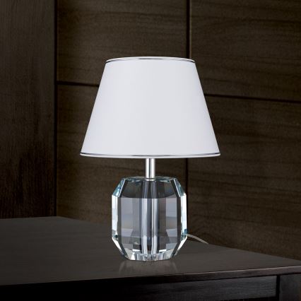 Kristalna stona lampa ALEXIS 1xE27/60W/230V bela/sjajni krom/prozirna