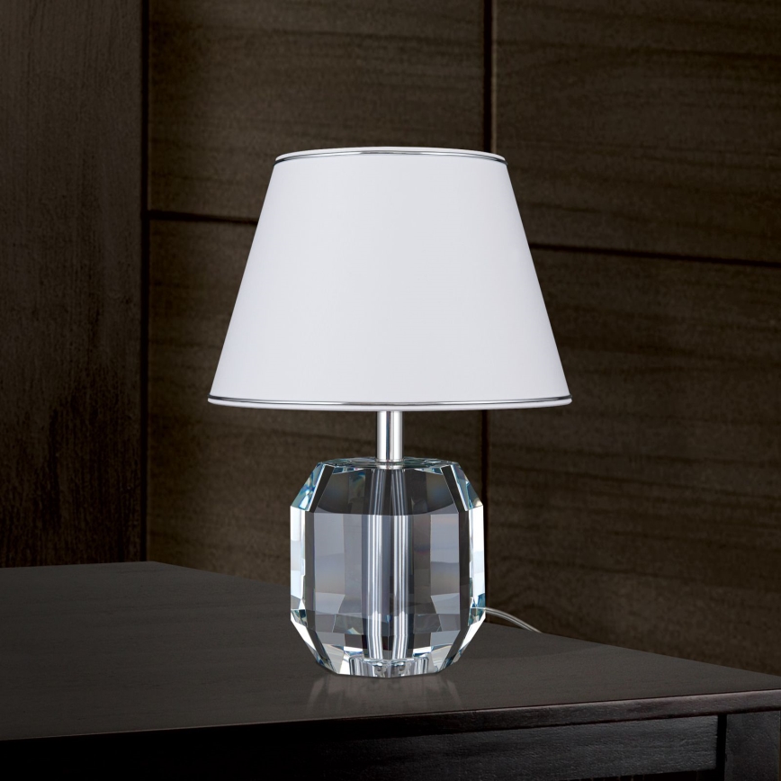Kristalna stona lampa ALEXIS 1xE27/60W/230V bela/sjajni krom/prozirna