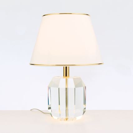 Kristalna stona lampa ALEXIS 1xE27/60W/230V kremasta/zlatna/prozirna