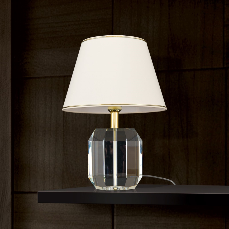 Kristalna stona lampa ALEXIS 1xE27/60W/230V kremasta/zlatna/prozirna