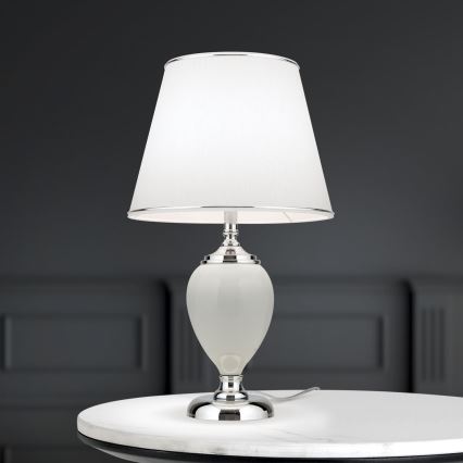 Stona lampa OVUM 1xE27/40W/230V 48 cm keramika bela/sjajni krom