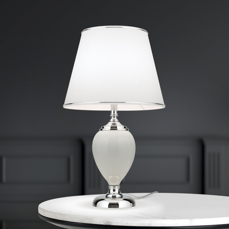 Stona lampa OVUM 1xE27/40W/230V 48 cm keramika bela/sjajni krom