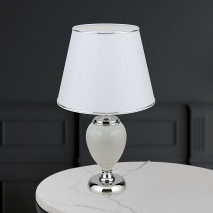 Stona lampa OVUM 1xE27/40W/230V 48 cm keramika bela/sjajni krom
